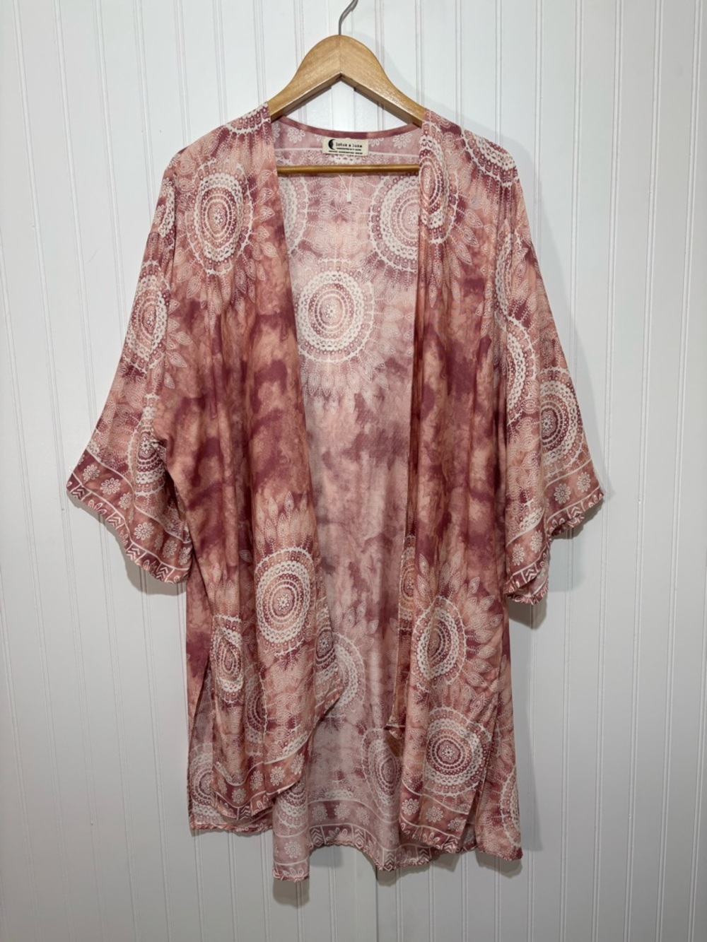 Lotus & Luna Boho Kimono Cardigan Pink Tie Dye Mandala Festival Cover Up OS